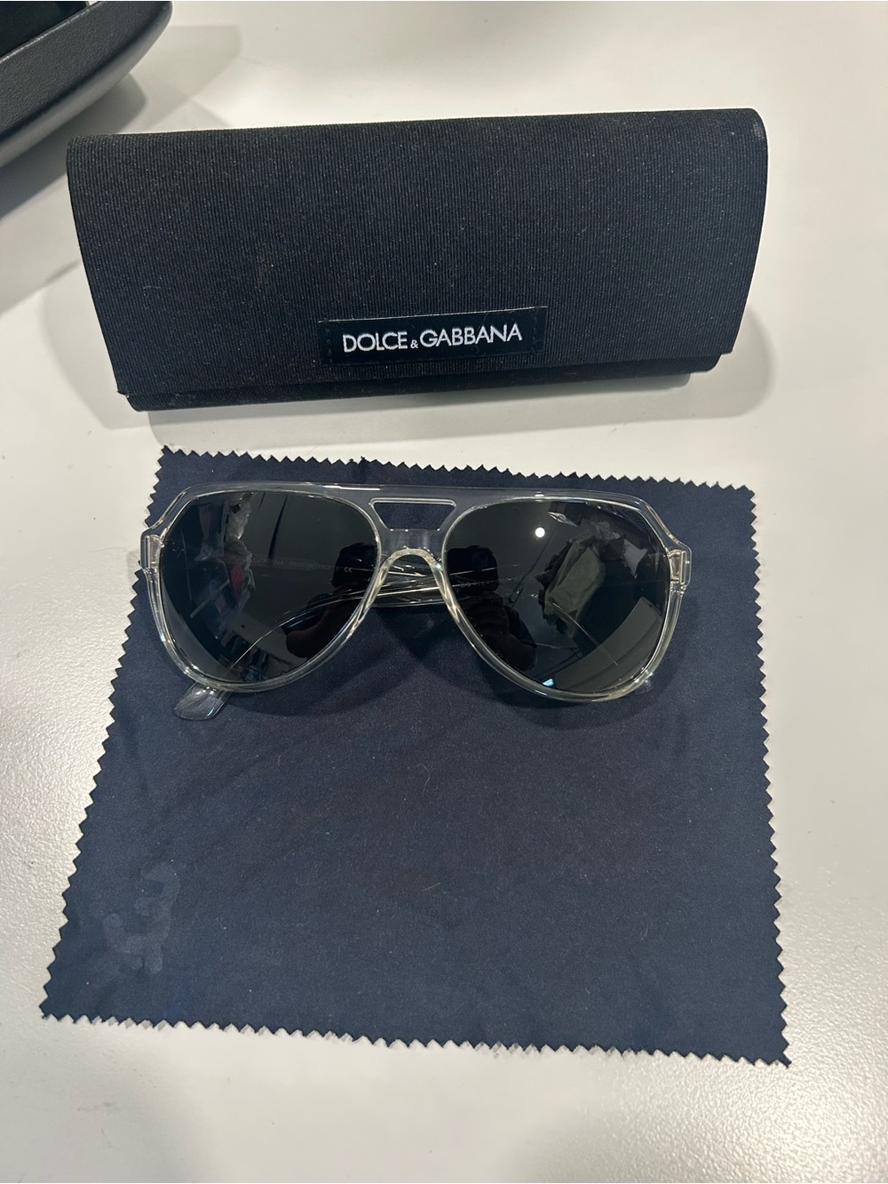 Dolce & Gabbana Clear Aviator Sunglasses with Black Lenses